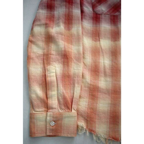 AMIRI Men's Sz L Red/Orange Distressed Ombré Plaid Button-Down L/S Shirt - Picture 6 of 13